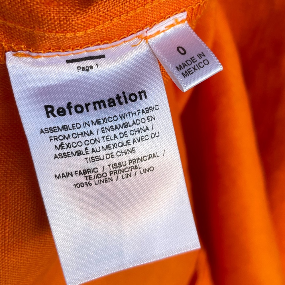 REFORMATION 100% Linen Orange Strapless Marcella Midi Dress w/ Slit 0 - Picture 9 of 15